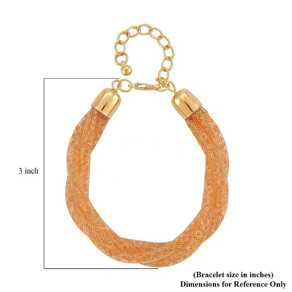 NWT Champagne Color Austrian Crystal Twisted Double Row‎ Bracelet Goldtone